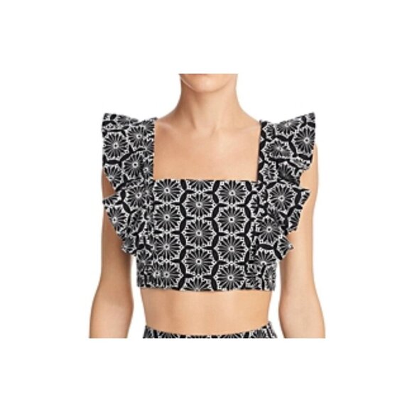 Bardot Womens SMALL Sierra Cropped Ruffle Tank Cropped Top Black Back Tie - Picture 1 of 7